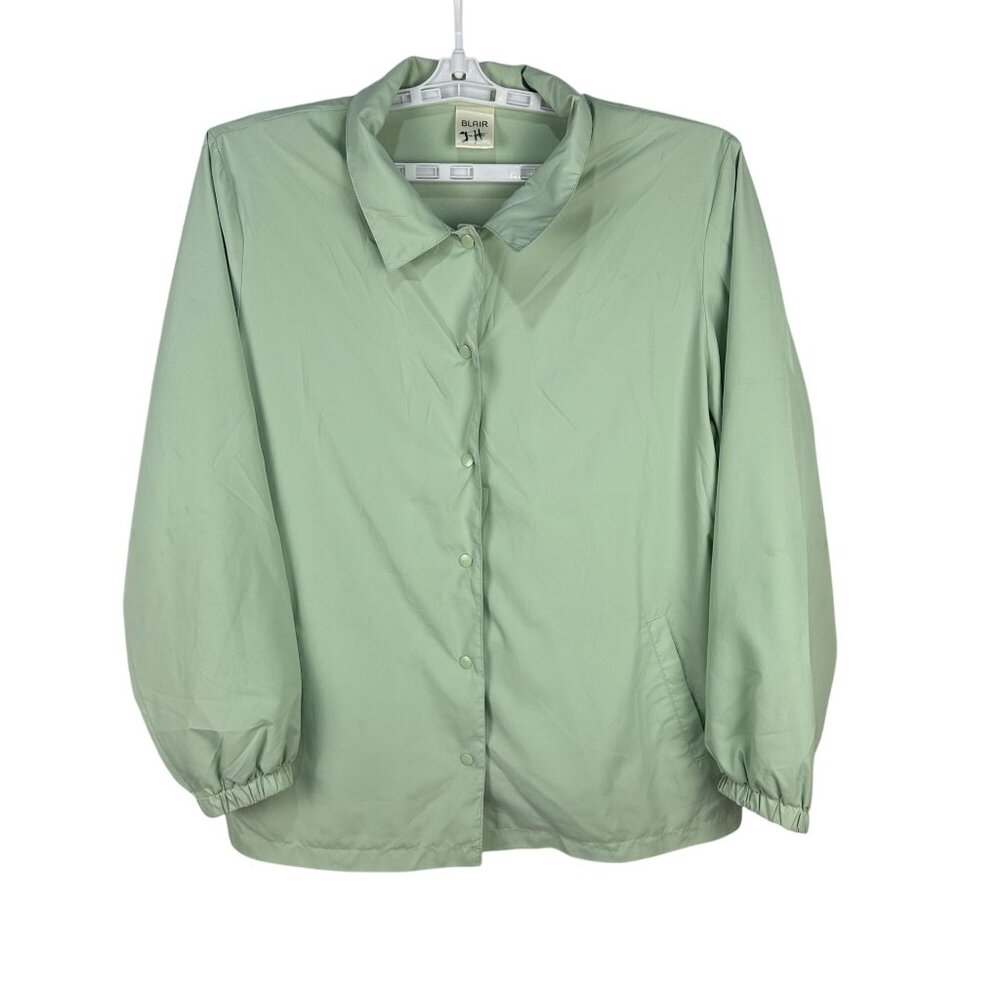 Blair Womens Light Green Button-Up Long Sleeve Polyester Jacket L